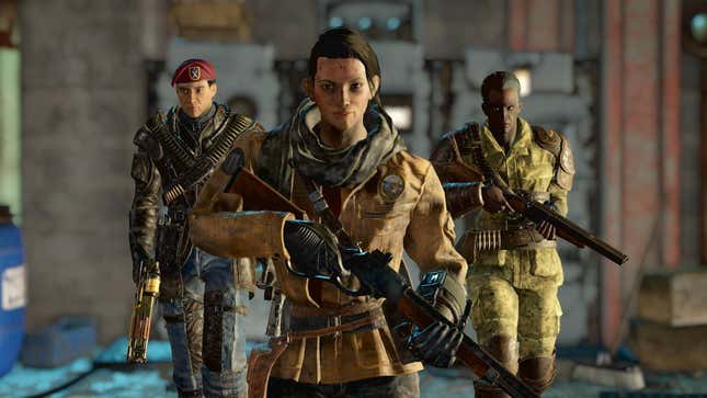 Three Fallout 76 characters with rifles.
