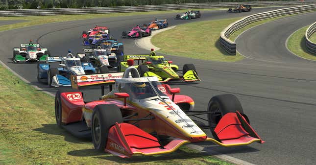 A shot from last year’s IndyCar iRacing Challenge, where IndyCar drivers competed in the simulator during the early days of the pandemic.
