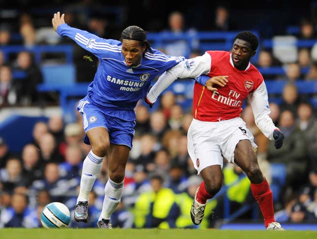 Retired Ivorian stars: Didier Drogba of Chelsea and Kolo Toure of Arsenal in 2008.