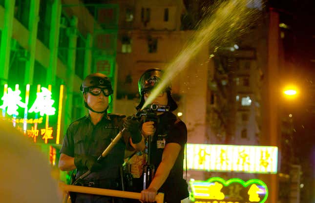 Hong Kong police in Mong Kok on Nov. 25