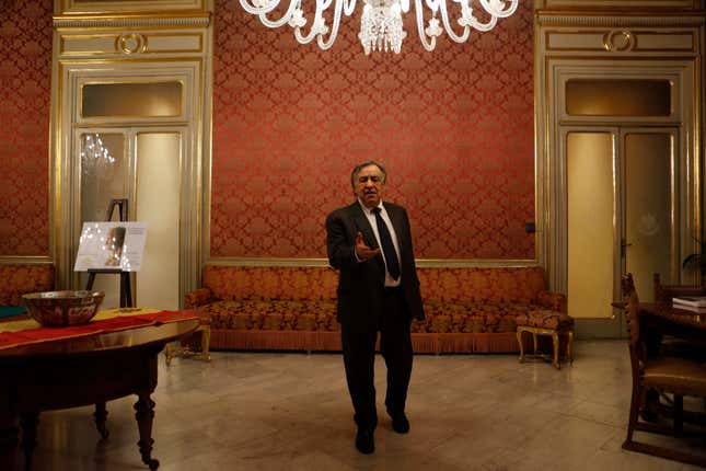 Mayor of Palermo Leoluca Orlando in his office in City Hall