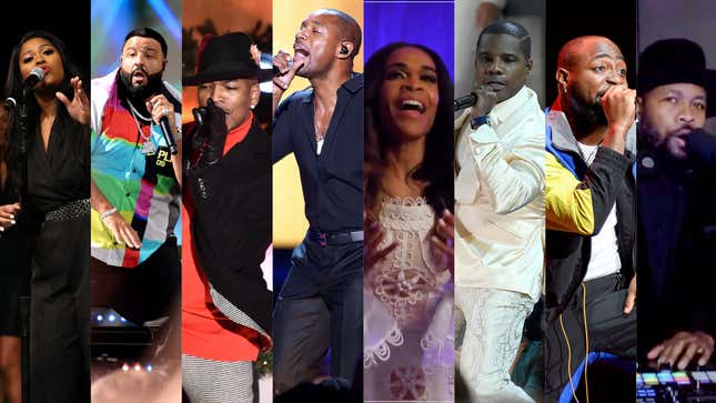 Jazmine Sullivan, left, DJ Khaled, Ne-Yo, Tank, Michelle Williams, Kirk Franklin, Davido, D-Nice