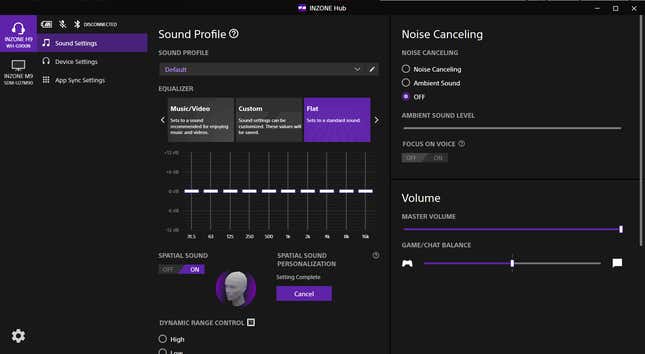 A screenshot of the Inzone Gaming Hub
