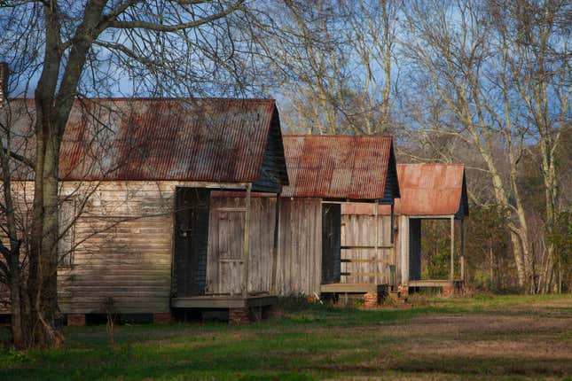 Thibodaux, Louisiana/USA - December 28, 2006: The well preserved slave quarters at the Laurel Valley Sugar Plantation near Thibodaux, Louisiana, was used as a set for the feature film “Ray,” in 2004.