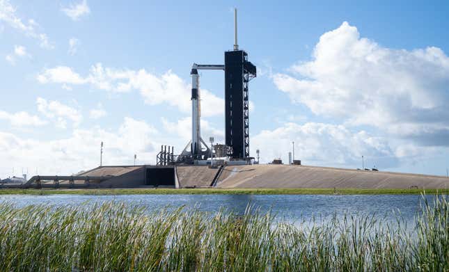 The SpaceX Falcon 9 ready for launch at Kennedy Space Center. 