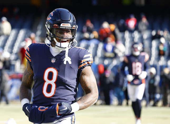 Dec 24, 2022; Chicago, Illinois, USA; Chicago Bears wide receiver N&#39;Keal Harry (8) practices before the game against the Buffalo Bills at Soldier Field.