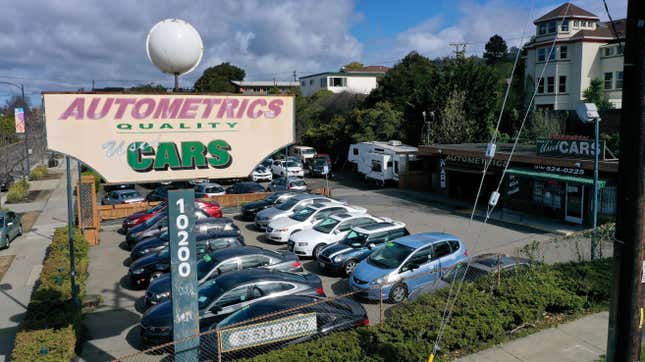 EL CERRITO, CALIFORNIA - MARCH 15: Used cars sit on the sales lot at Autometrics Quality Used Cars on March 15, 2021 in El Cerrito, California. Used car prices have surged 17 percent during the pandemic and economists are monitoring the market as a possible indicator of future increased inflation in the economy overall. 
