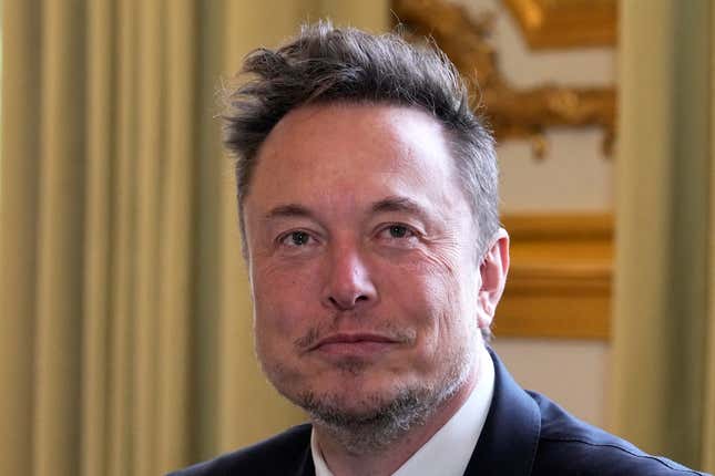 Twitter, X Corp., and Tesla CEO Elon Musk poses prior to his talks with French President Emmanuel Macron, Monday, May 15, 2023 at the Elysee Palace in Paris, France. 