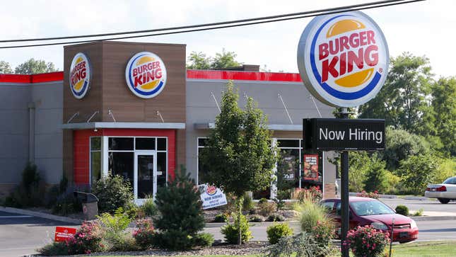 Burger King with now hiring sign