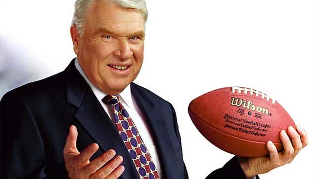 A picture of John Madden holding a football from the cover of Madden 99. 