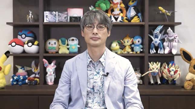 Pokémon Company COO Takato Utsunomiya in his Kyogre shirt during August 18's Pokémon Presents.