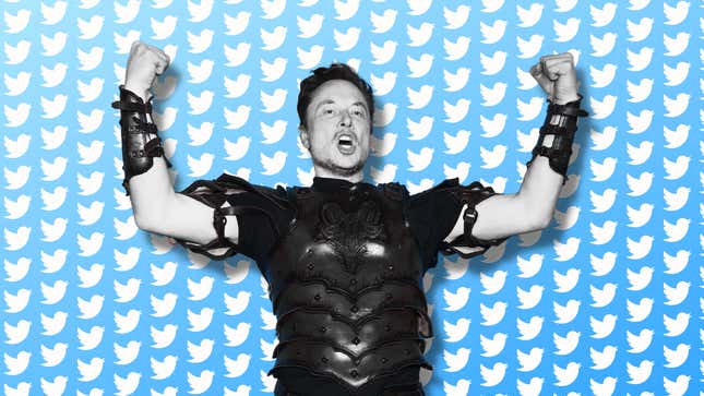 An illustration of Elon Musk surrounded by Twitter icons.