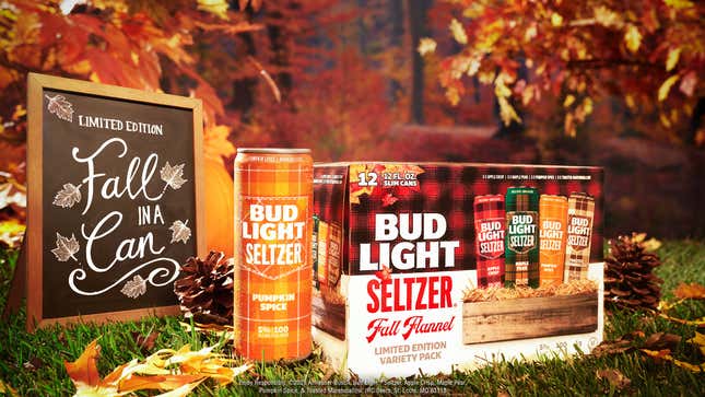 Bud light seltzer on vibrant fall background