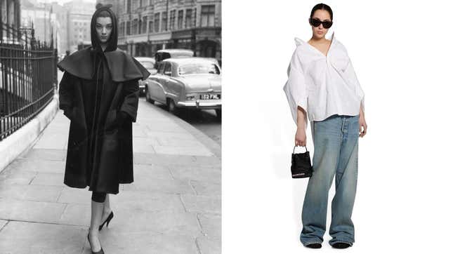 Left: A Balenciaga look from 1955, Right: Balenciaga in 2022.