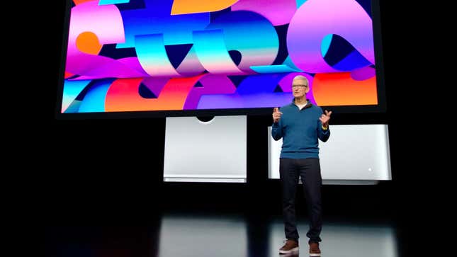 A photo of Tim Cook on stage 