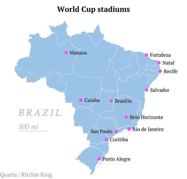 Image for article titled During the World Cup, teams will travel halfway around the world and never leave Brazil