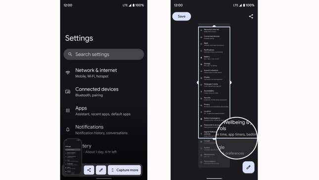 Android 12 scrolling screenshots.