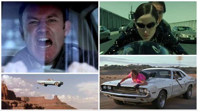 Clockwise from upper left: The French Connection (20th Century Fox), The Matrix Reloaded (Warner Bros.), Death Proof (Dimension Films), Thelma &amp; Louise (MGM)