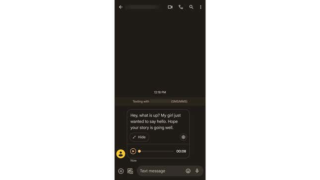 Screenshot of automatic message transcription 