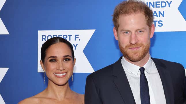 Meghan, Duchess of Sussex left; Prince Harry, Duke of Sussex attend the 2022 Robert F. Kennedy Human Rights Ripple of Hope Gala on December 06, 2022 in New York City.