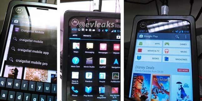 Leaked images of what are claimed to be a prototype of the Moto X phone.