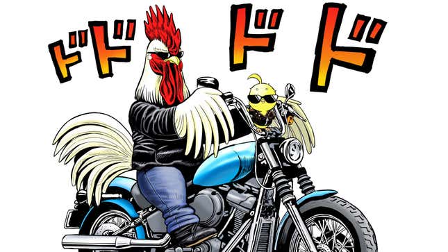 Keiji sports a leather jacket and sunglasses while riding a motorcycle.