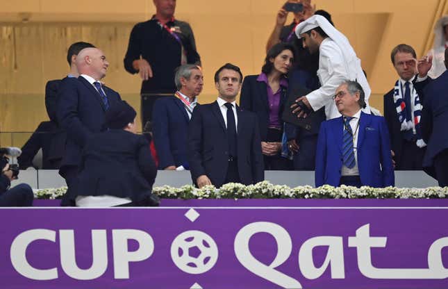 Macron in the stands at the quarter-final match between Spain and France.
