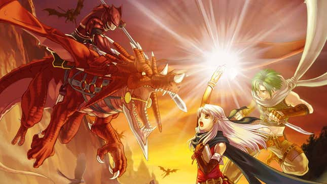 Micaiah blasts a dragon rider with a spell.