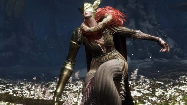 Malenia, Blade of Miquella is falling to her knees after the first phase of her Elden Ring fight.