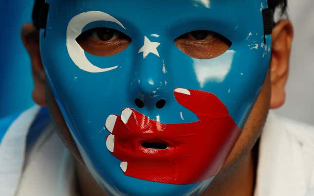 A Chinese Uyghur Muslim participates in an anti-China protest during the G20 leaders summit in Osaka, Japan June 28, 2019. REUTERS/Jorge Silva TPX IMAGES OF THE DAY – RC1825ECFB80