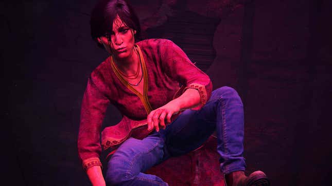 Chloe makes a duck face in Uncharted Legacy of Thieves on PS5.