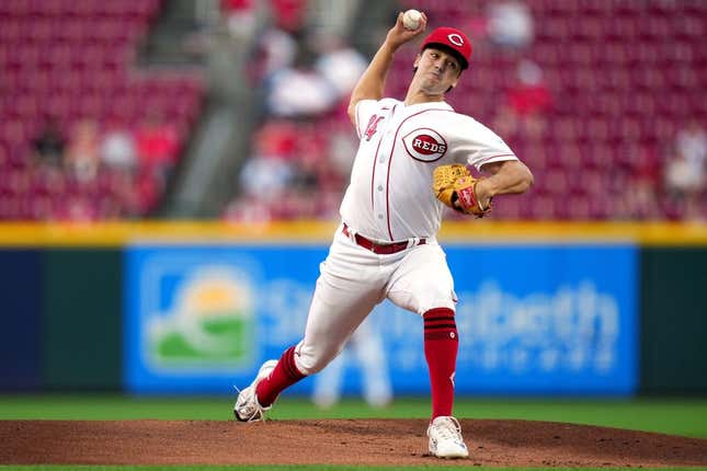 Cincinnati Reds pitcher Connor Phillips (34) delivers a pitch in the first inning of a baseball game against the Minnesota Twins, Monday, Sept. 18, 2023, at Great American Ball Park in Cincinnati.