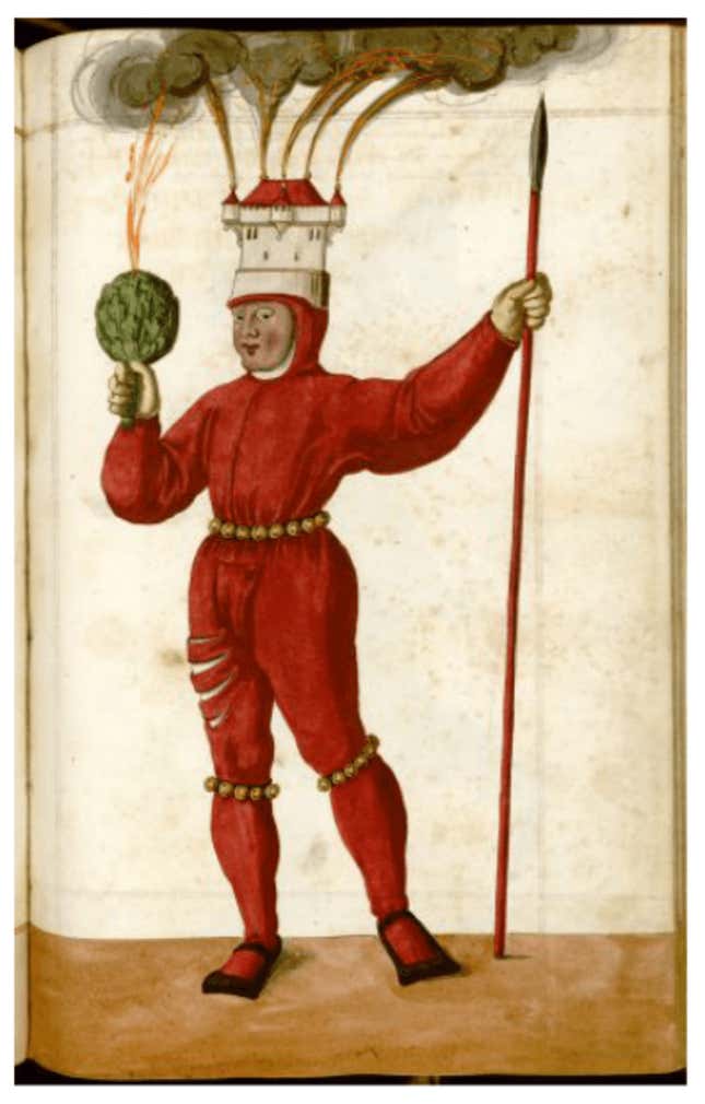 Illustration of Flaming castles and artichokes.