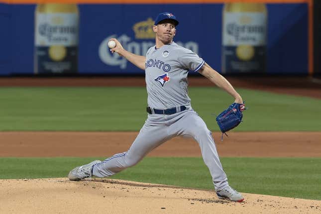 Jun 2, 2023; New York, NY, USA; Toronto Blue Jays starting pitcher Chris Bassett (40) pitches during the first inning against the New York Mets at Citi Field.