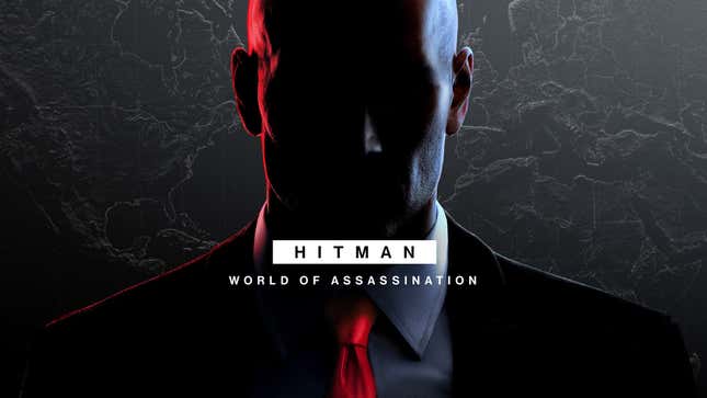 Agent 47 is shown in low lighting with the Hitman World of Assassination logo in front of him.