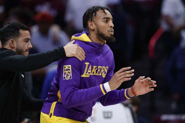 May 16, 2023; Denver, Colorado, USA; Los Angeles Lakers forward Troy Brown Jr. (7) warms up before game one against the Denver Nuggets in the Western Conference Finals for the 2023 NBA playoffs at Ball Arena.
