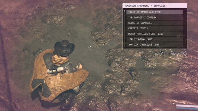 A screenshot shows the magic puddle and all its items as seen in Starfield. 