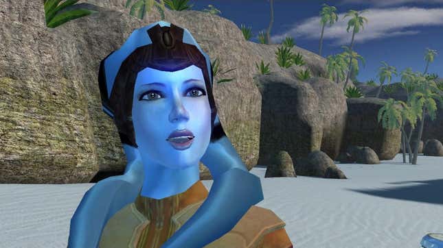 A screenshot from Knights of the Old Republic shows teenager Mission Vao.
