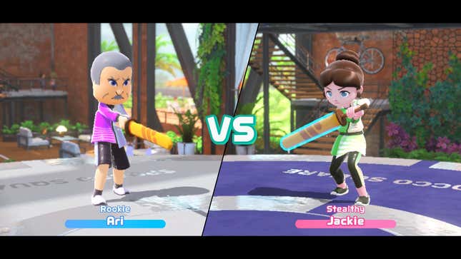 A Mii faces off against a sportsmate in Nintendo Switch Sports, on Nintendo Switch.
