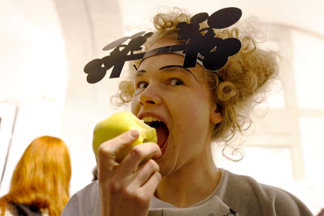 No idea what’s on her head, but it’s nice that she gets a snack.