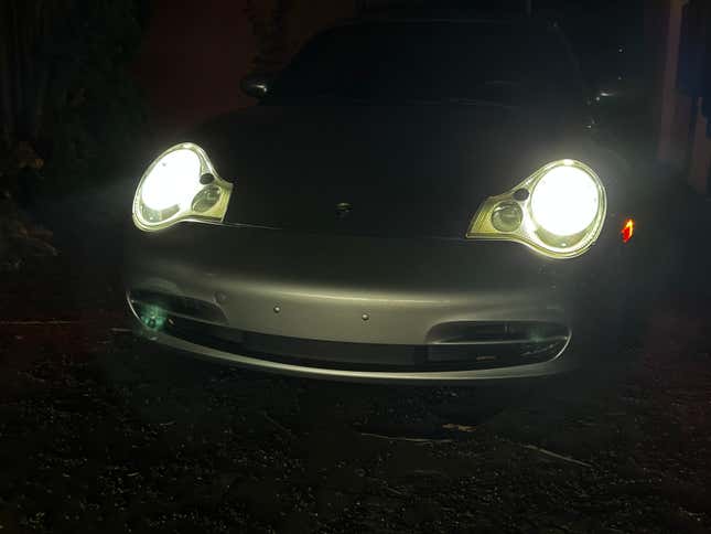 2003 Porsche 911 headlights at night