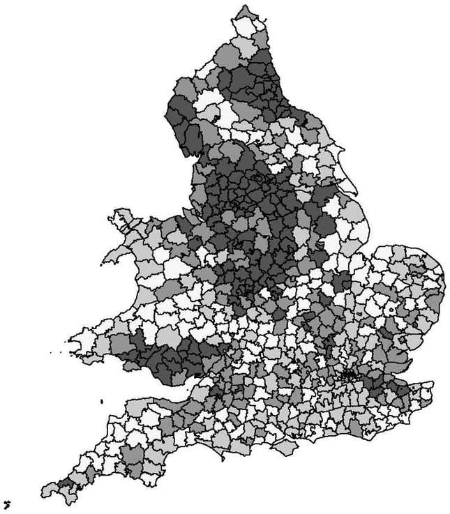 Coal intensity in England and Wales, 1901. Bailey et al. 2016.