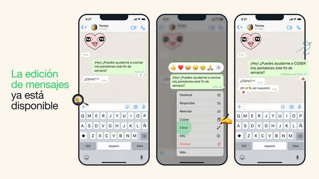 Un ejemplo de la edición de mensajes en WhatsApp