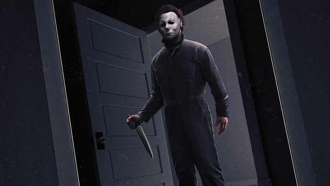 Michael Myers in doorway with a knife
