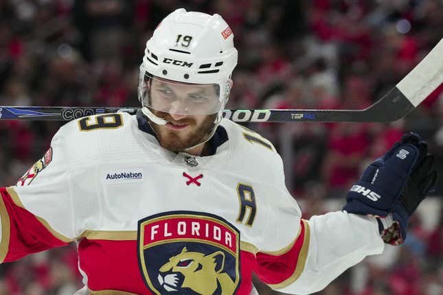 May 20, 2023; Raleigh, North Carolina, USA; Florida Panthers left wing Matthew Tkachuk (19) during game two of the Eastern Conference Finals of the 2023 Stanley Cup Playoffs against the Carolina Hurricanes at PNC Arena.