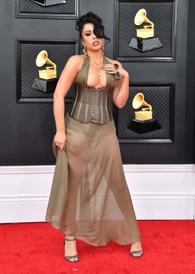  Kali Uchis arrives for the 64th Annual Grammy Awards at the MGM Grand Garden Arena in Las Vegas on April 3, 2022.