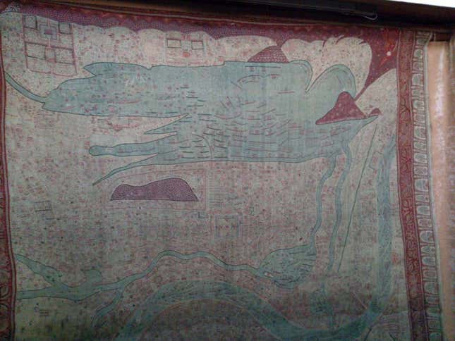 Eighteenth century shawl depicting Srinagar’s map presented to Queen Victoria I by the Maharaja of Kashmir.