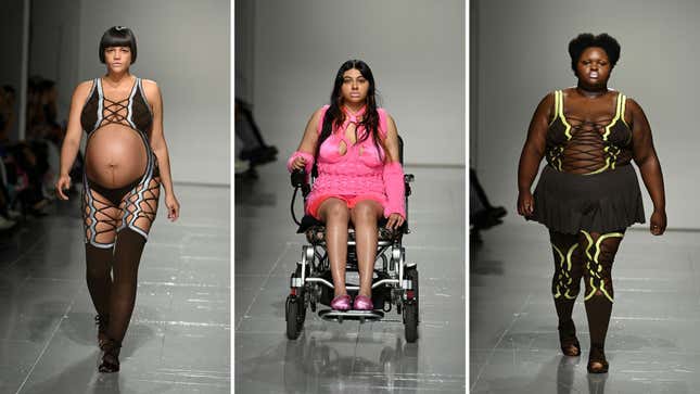 Models walk the runway for Sinéad O’Dwyer during London Fashion Week February 2023 at the BFC NEWGEN Show Space.