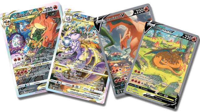 A collection of storytelling Charizard cards.