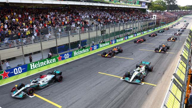 A photo of the Formula 1 starting grid in Brazil. 